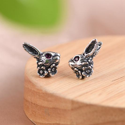 Flower Rabbit Stud Earrings