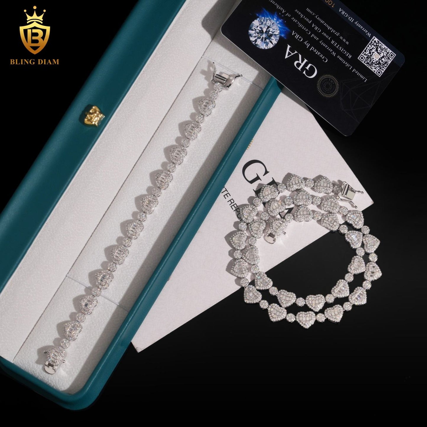 925 Sterling Silver 8.5mm Vvs Moissanite Love Heart Tennis Chain