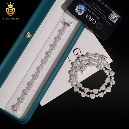 925 Sterling Silver 8.5mm Vvs Moissanite Love Heart Tennis Chain
