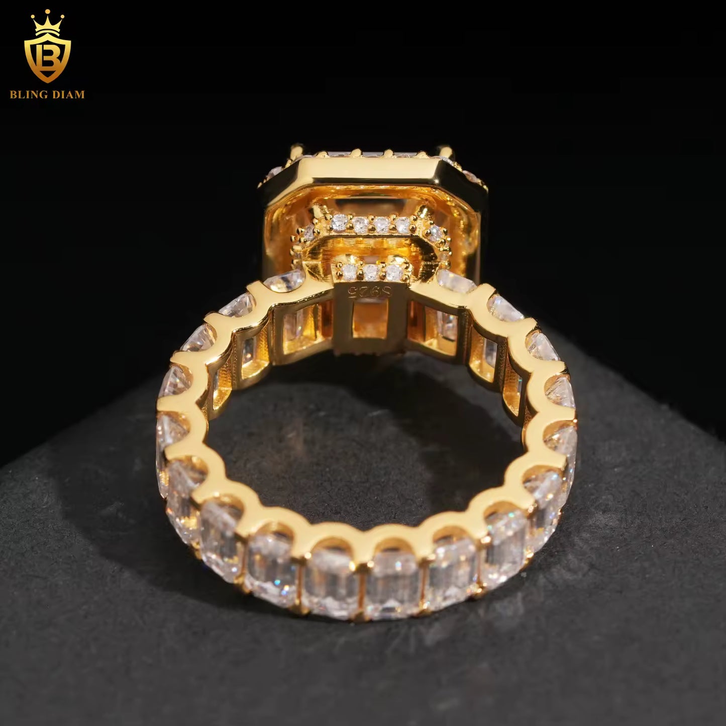Emerald-cut iced-out ring