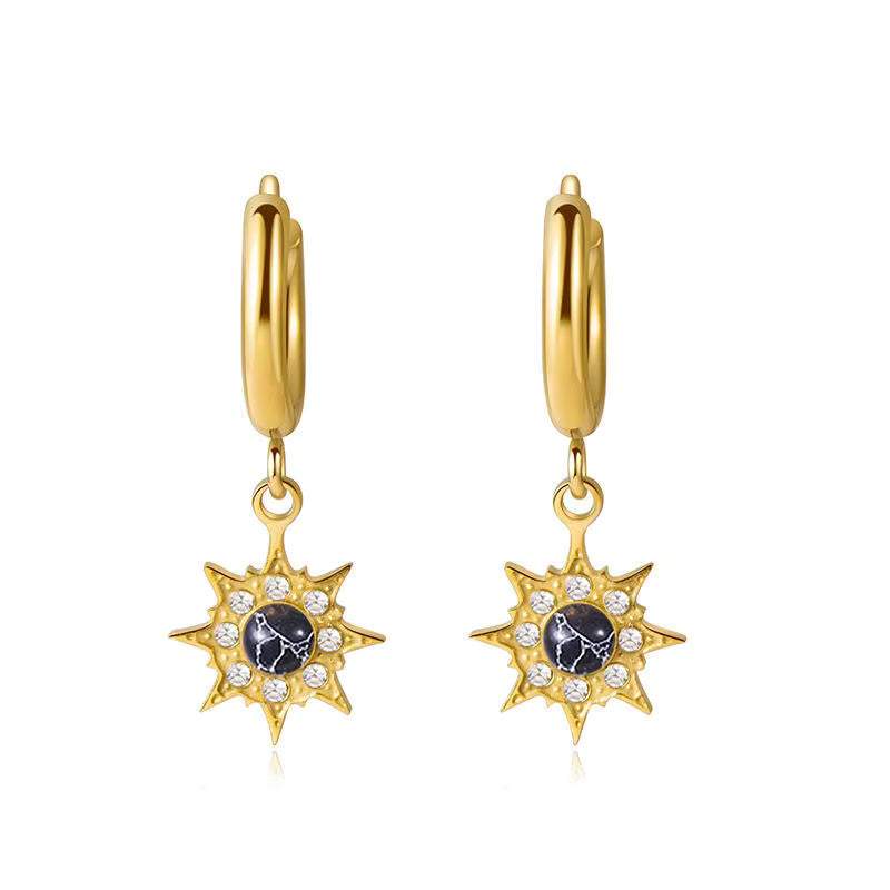 Natural Stone Drop Gold Hoop Earrings