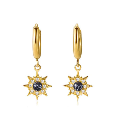 Natural Stone Drop Gold Hoop Earrings