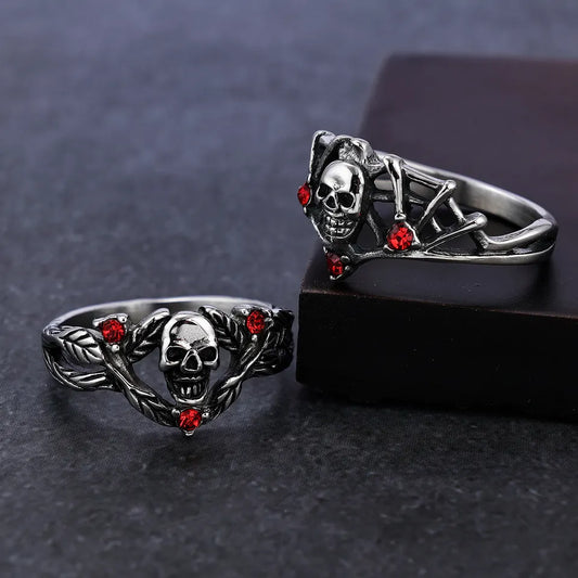 Red Zircon Skull Vine Skeleton Skull ring