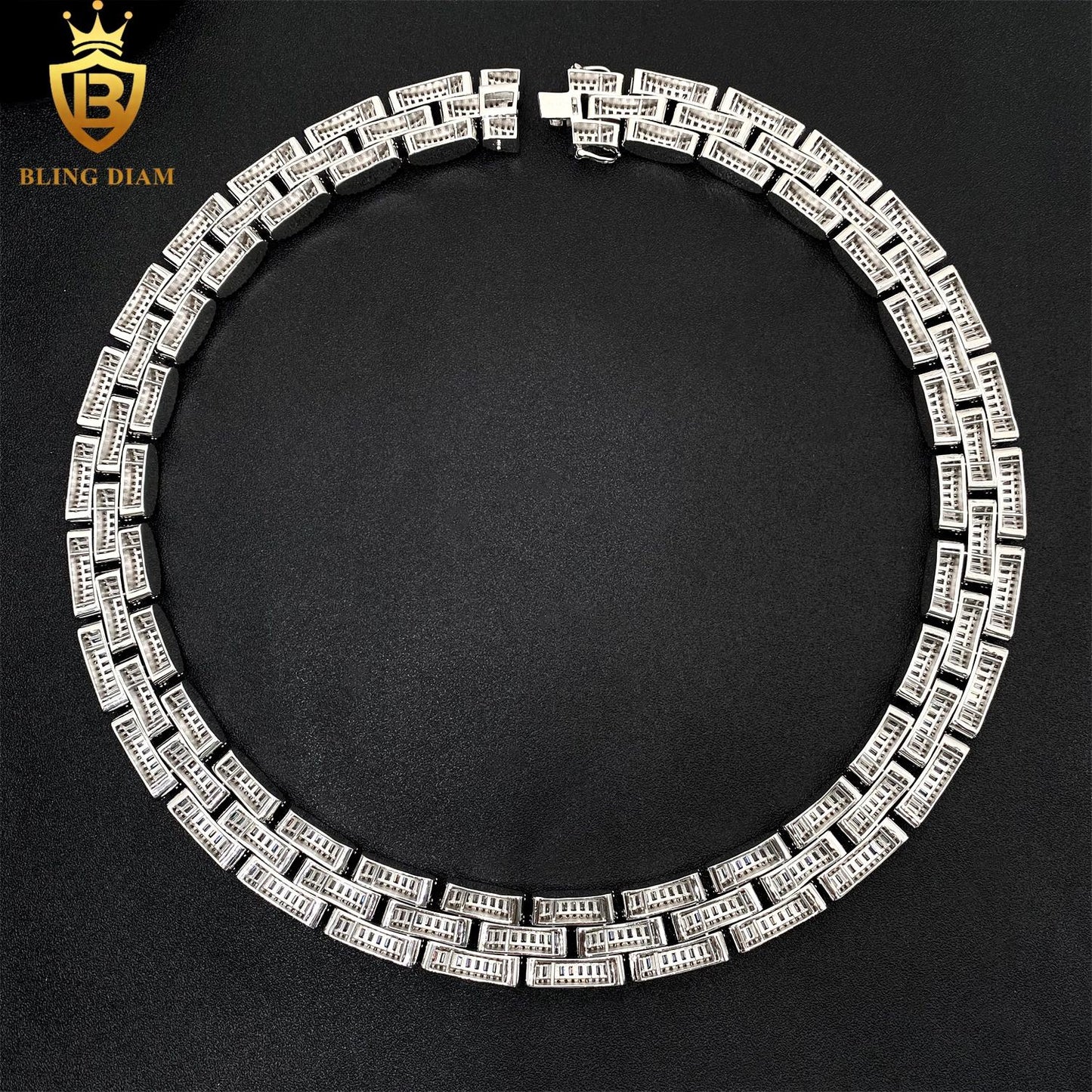 3 rows 925 sterling silver vvs moissanite chain