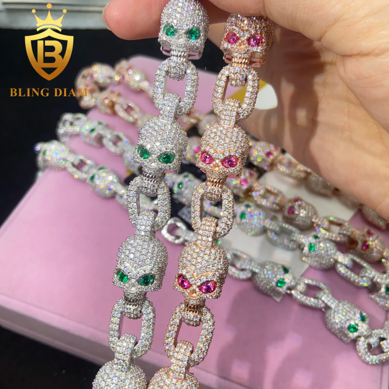 Skull S925 Silver Moissanite Cuban Chain