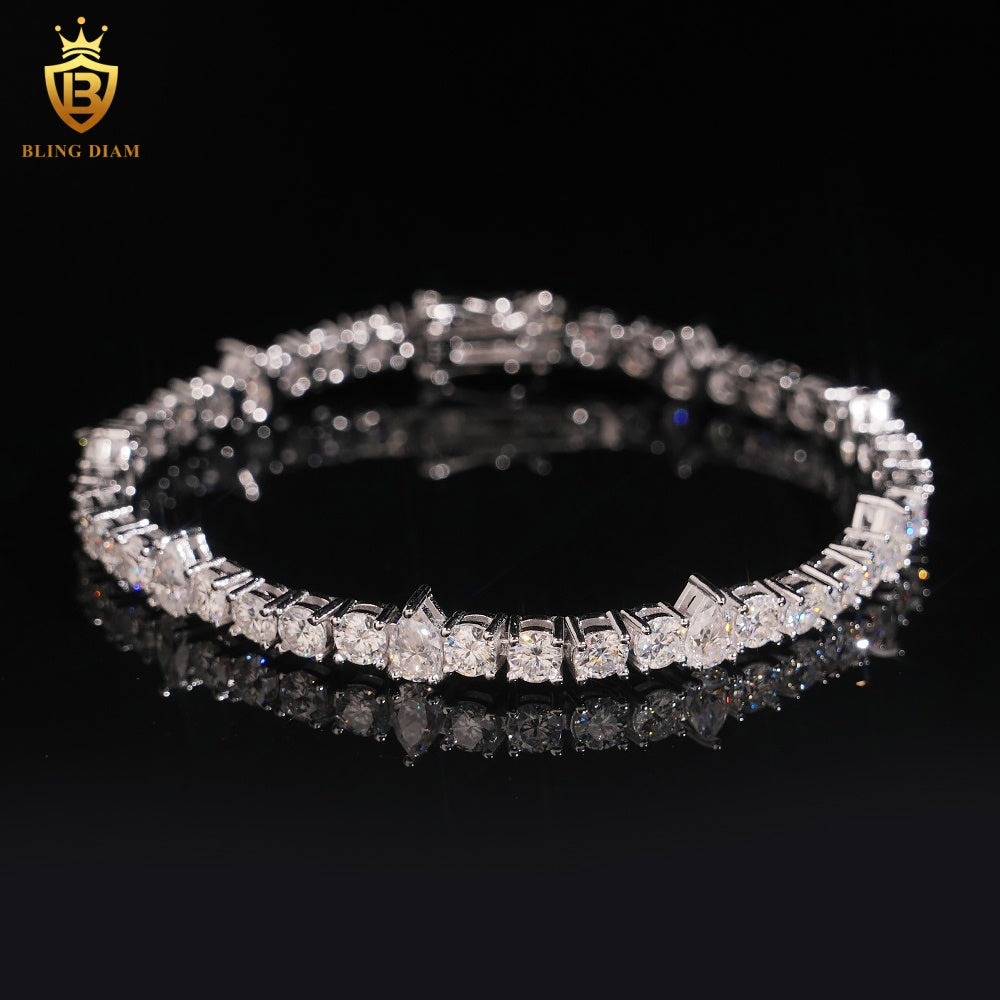 Round & Pear Cut Moissanite Tennis Bracelet