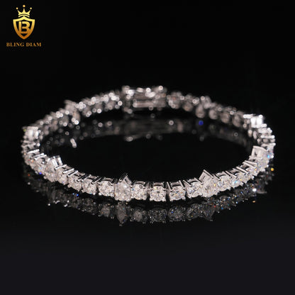 Round & Pear Cut Moissanite Tennis Bracelet