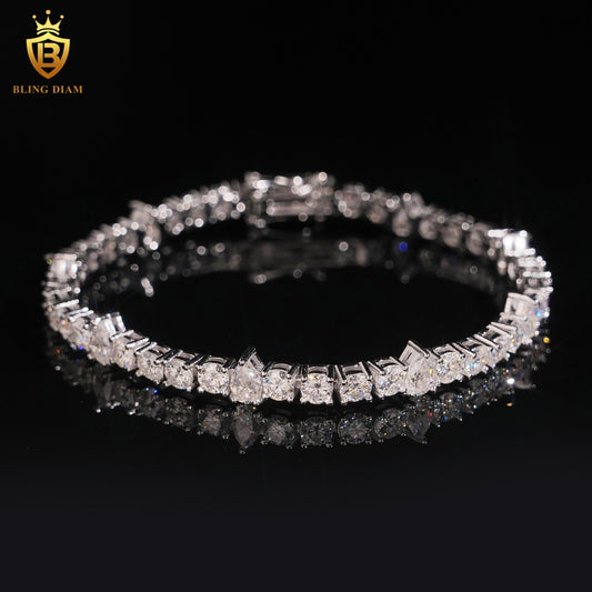 Round & Pear Cut Moissanite Tennis Bracelet