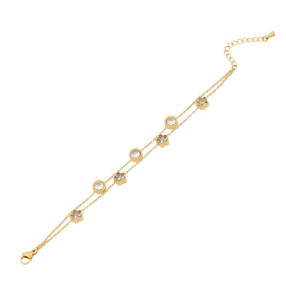 Multi-layer Heart White Zircon Charm Bracelet