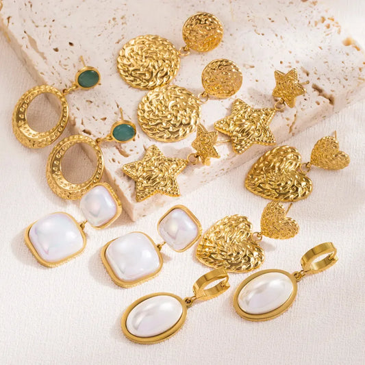 Gold Pearl Rhinestone Heart earring