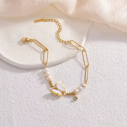 Pearl Butterfly Charm Bracelet