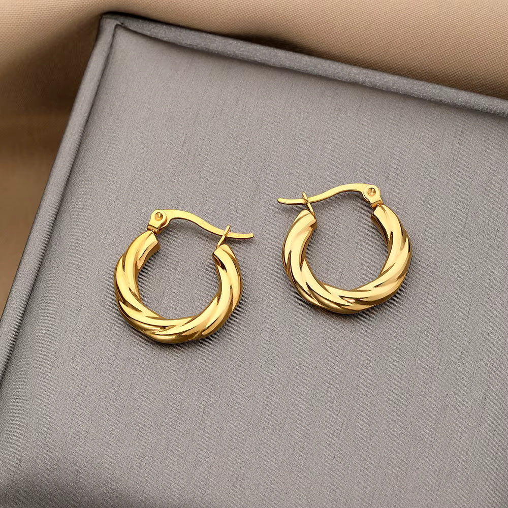 Twist Rope Round Chunky Hoop Gold Earring