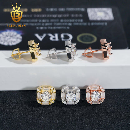 Double Halo Moissanite Rectangle Stud Earrings