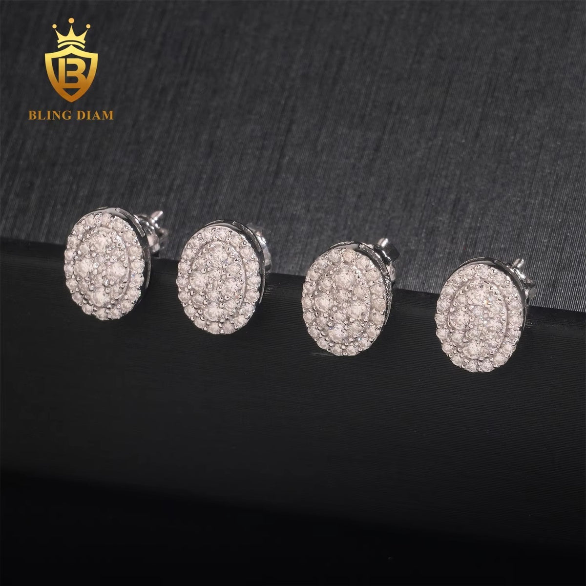 Oval Iced-Out Moissanite Stud Earrings