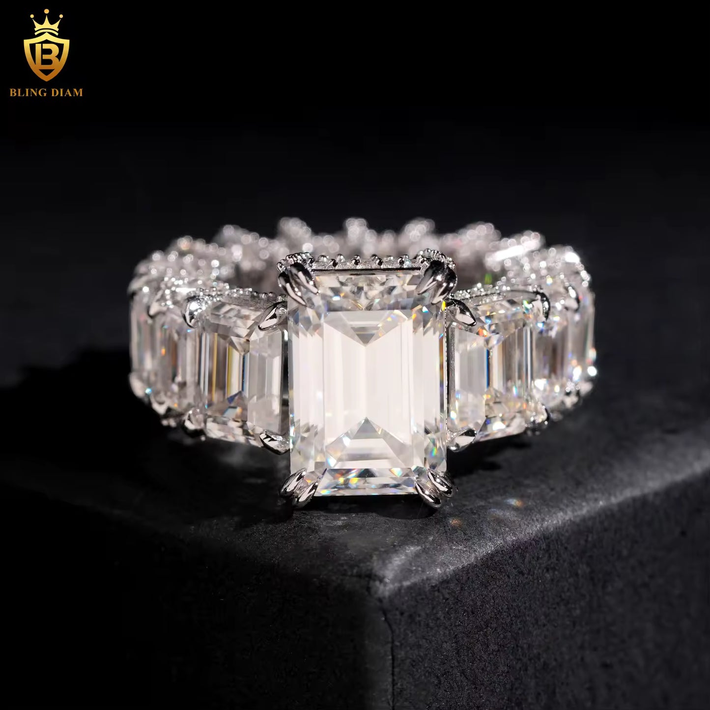 Emerald-cut moissanite ring