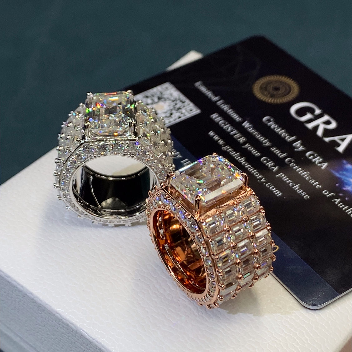 Emerald-cut moissanite ring