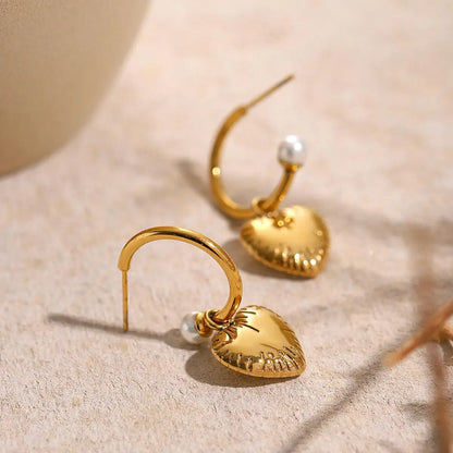 Heart-shaped Star Pearl Hoop Earrings