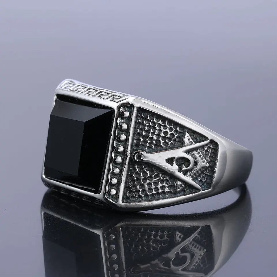 Masonic Black Stone Ring
