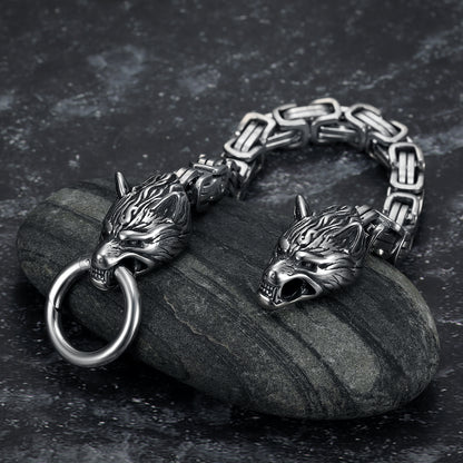 Nordic Viking Wolf Head Bracelet