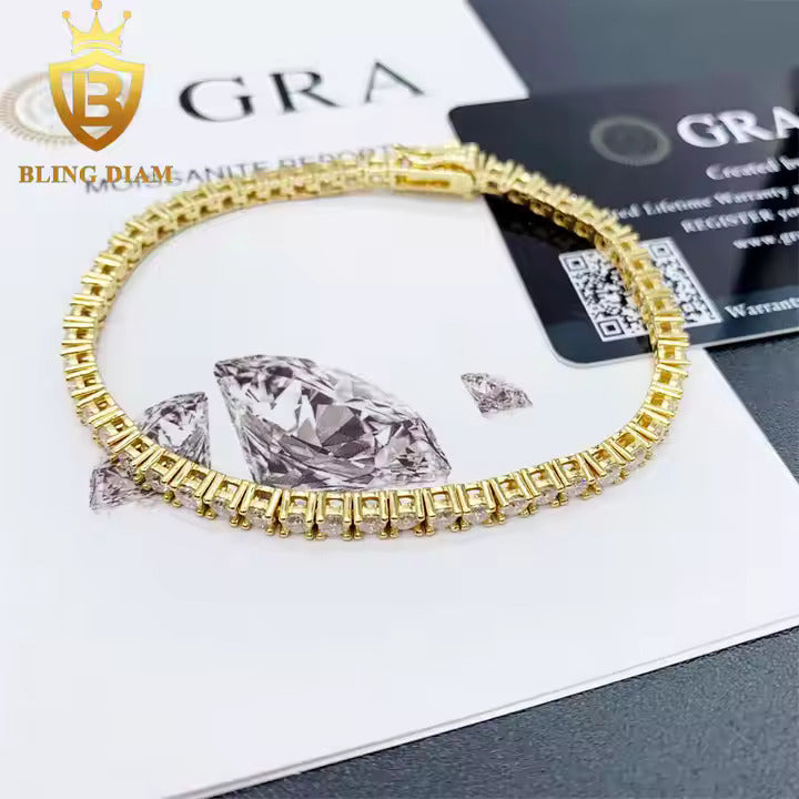 Signature Tennis Bracelet - 3mm VVS Moissanite, Gold Plated Sterling Silver