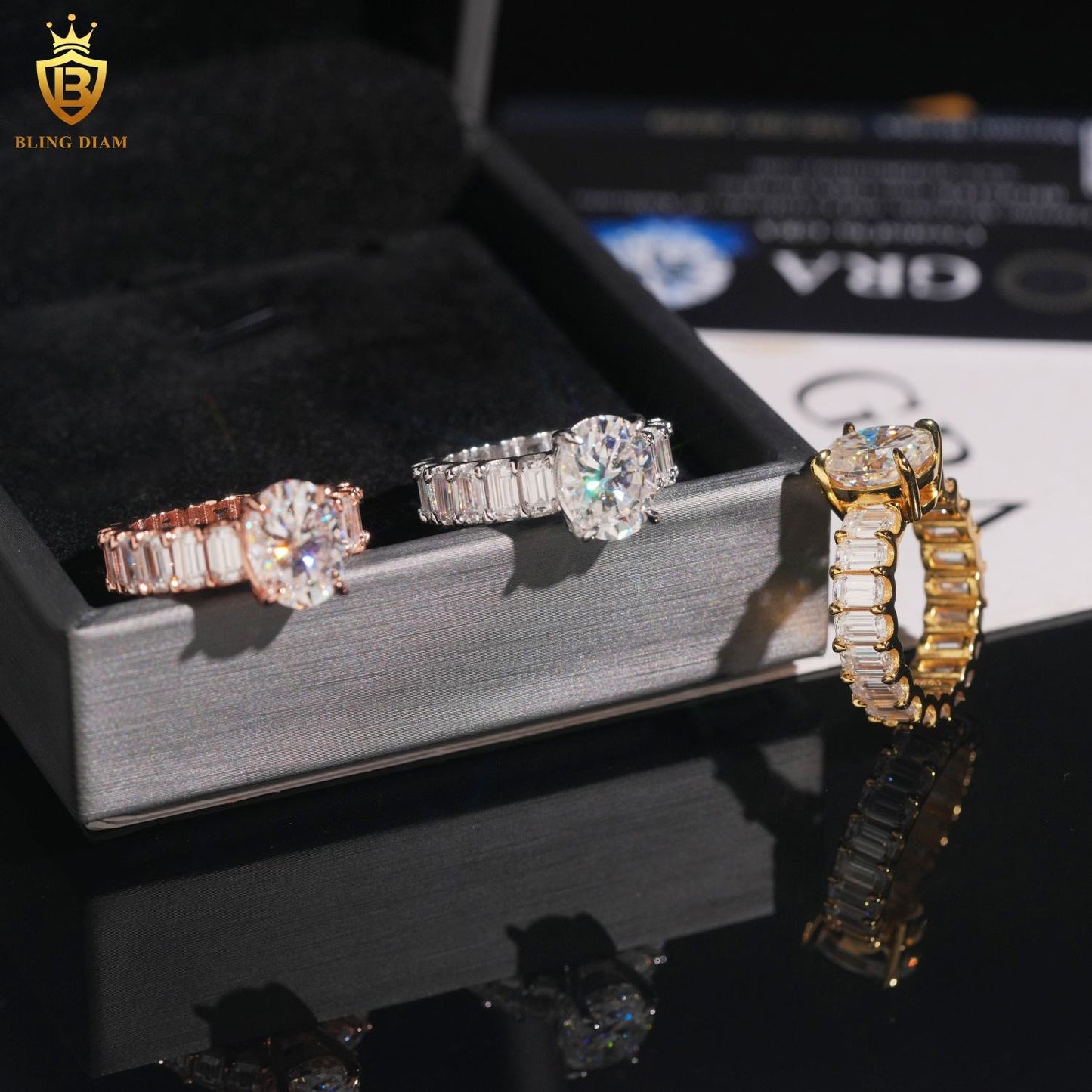 Emerald-cut moissanite ring