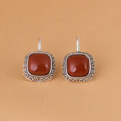 Red Agate Square Earrings