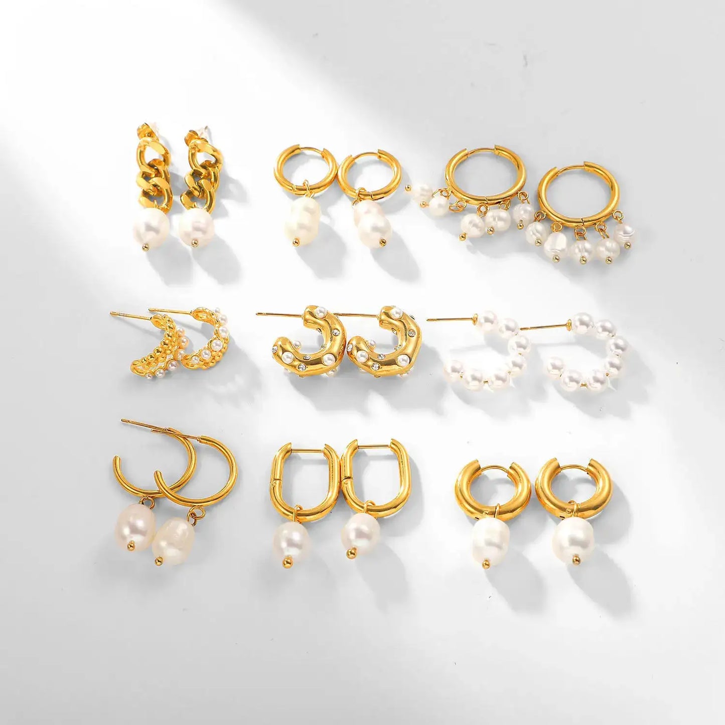 Pearl Stud Hoop Earrings