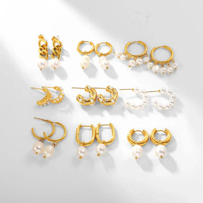 Pearl Stud Hoop Earrings