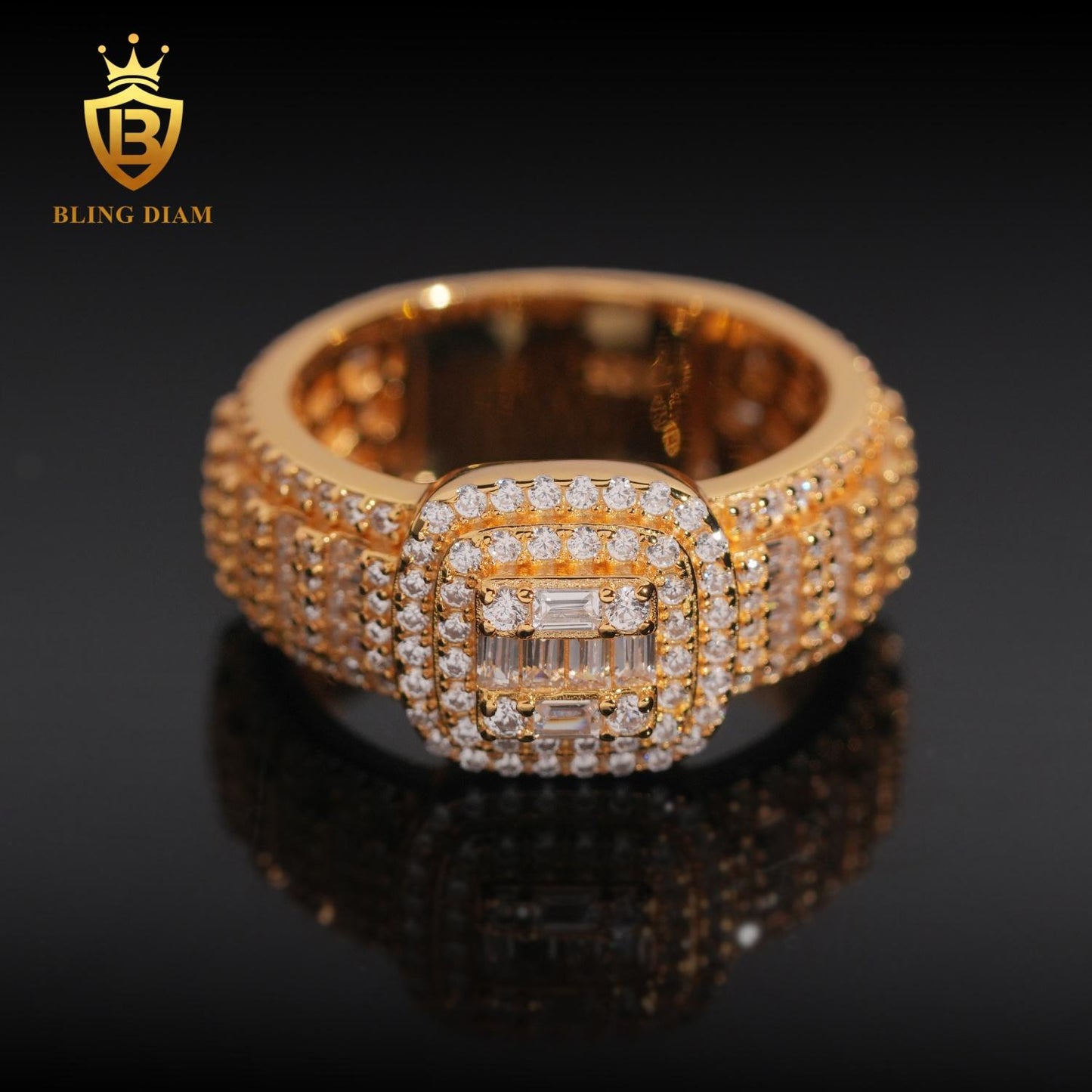 two-row iced-out moissanite ring