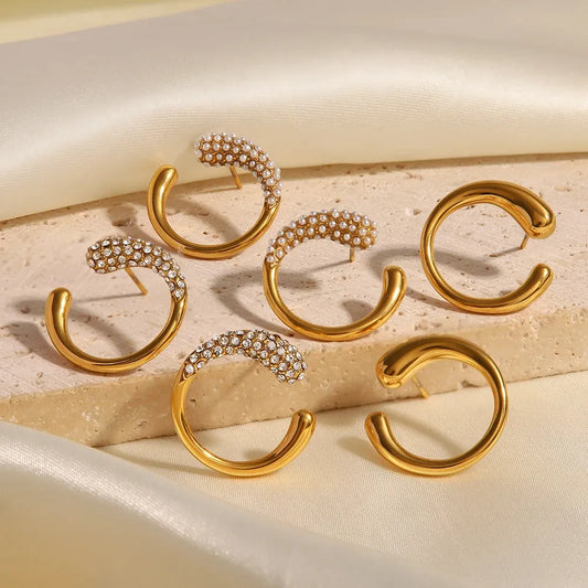 CC Shape Zircon Pearl Inlaid Earring