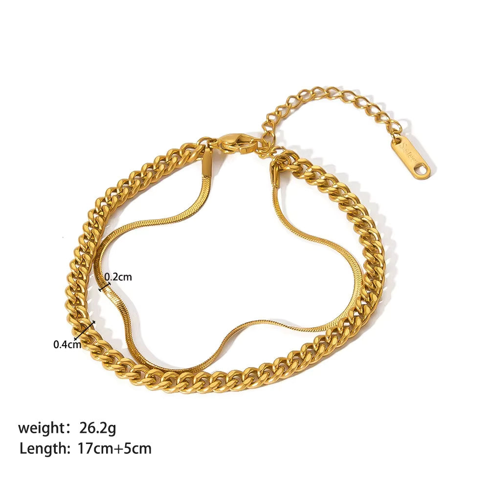 Double Layer Cuban Flat Snake Paperclip Chain Bangle Bracelet