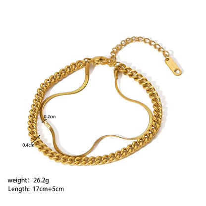 Double Layer Cuban Flat Snake Paperclip Chain Bangle Bracelet