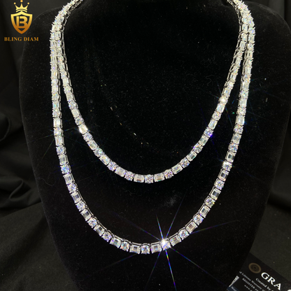 Emerald cut Silver Moissanite Tennis Chain