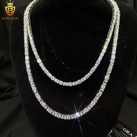 Emerald cut Silver Moissanite Tennis Chain