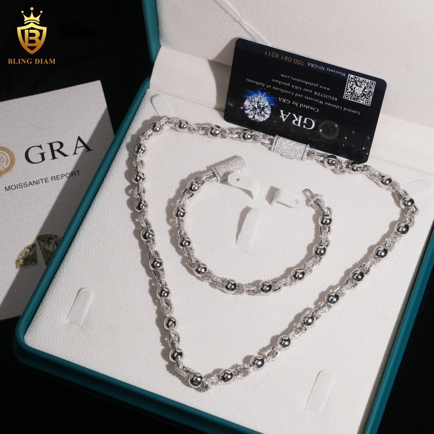 8mm S925 Silver Moissanite Beaded chain