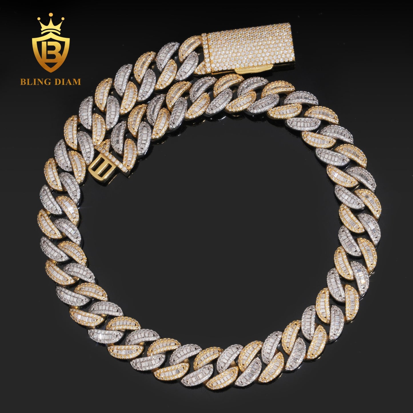 Silver 925 Yellow Gold Two Tone 15mm Big Cuban chain