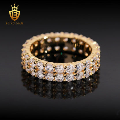 Two-row iced-out moissanite ring