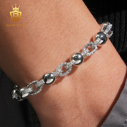 Smooth Ball Bead Moissanite Link Bracelet