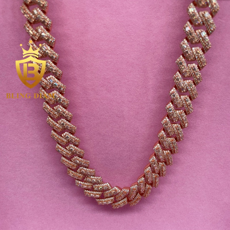 16MM 925 Silver Baguette Cuban Link Chain