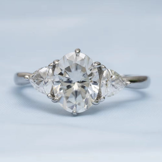 Three-Stone VVS Moissanite Engagement Ring - 925 Silver