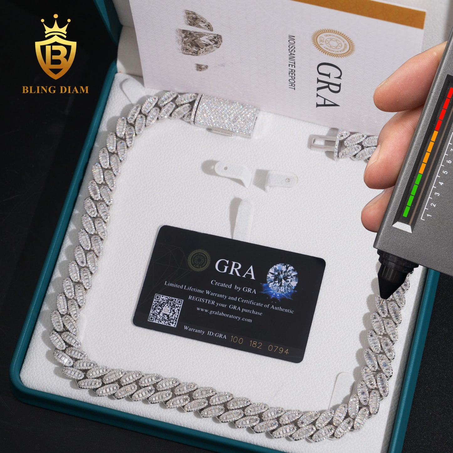 15mm S925 VVS1 Moissanite Cuban Chain