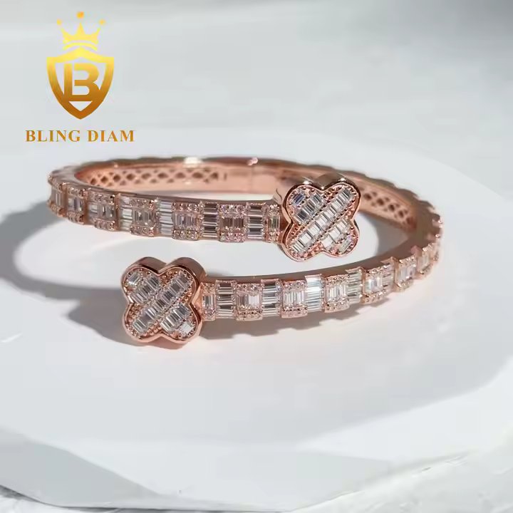 Moissanite Clover Bangle Bracelet