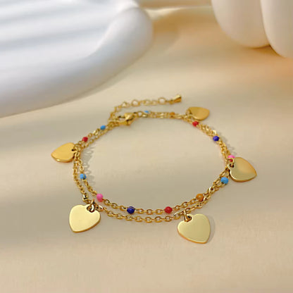 Heart Charm Beaded Chain Bracelet