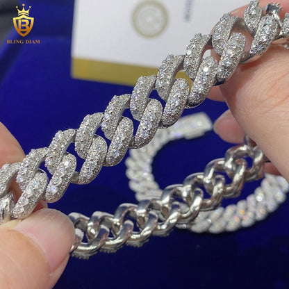 925 Silver 13MM Moissanite Cuban Chain