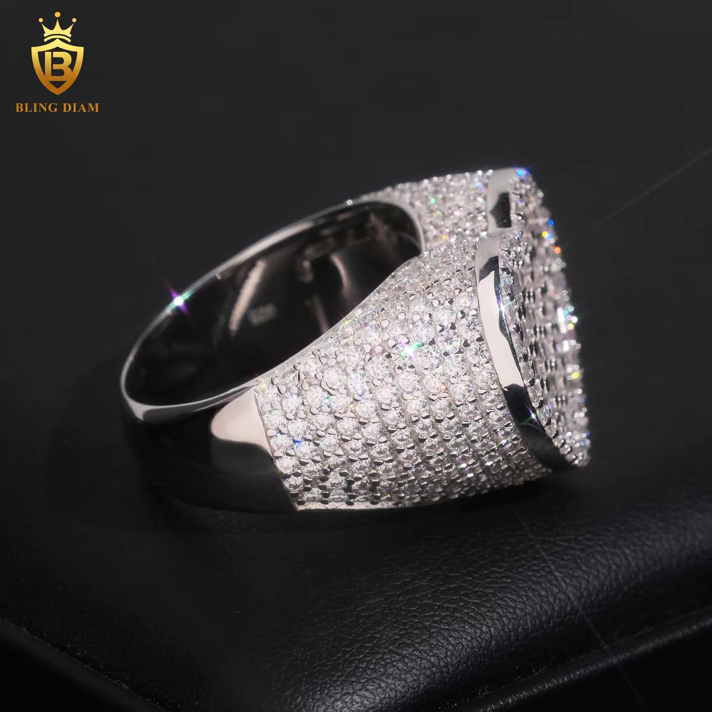 Iced-out men’s moissanite ring