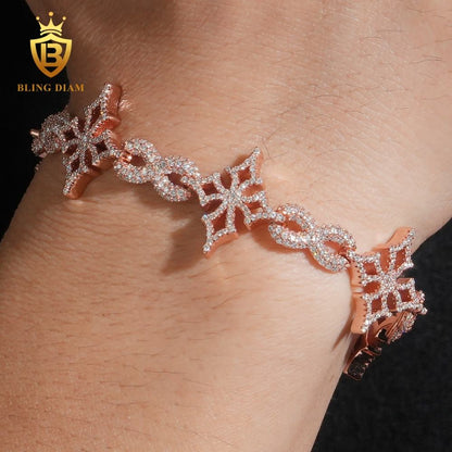 Rose Gold Cross Infinity Moissanite Cuban Bracelet
