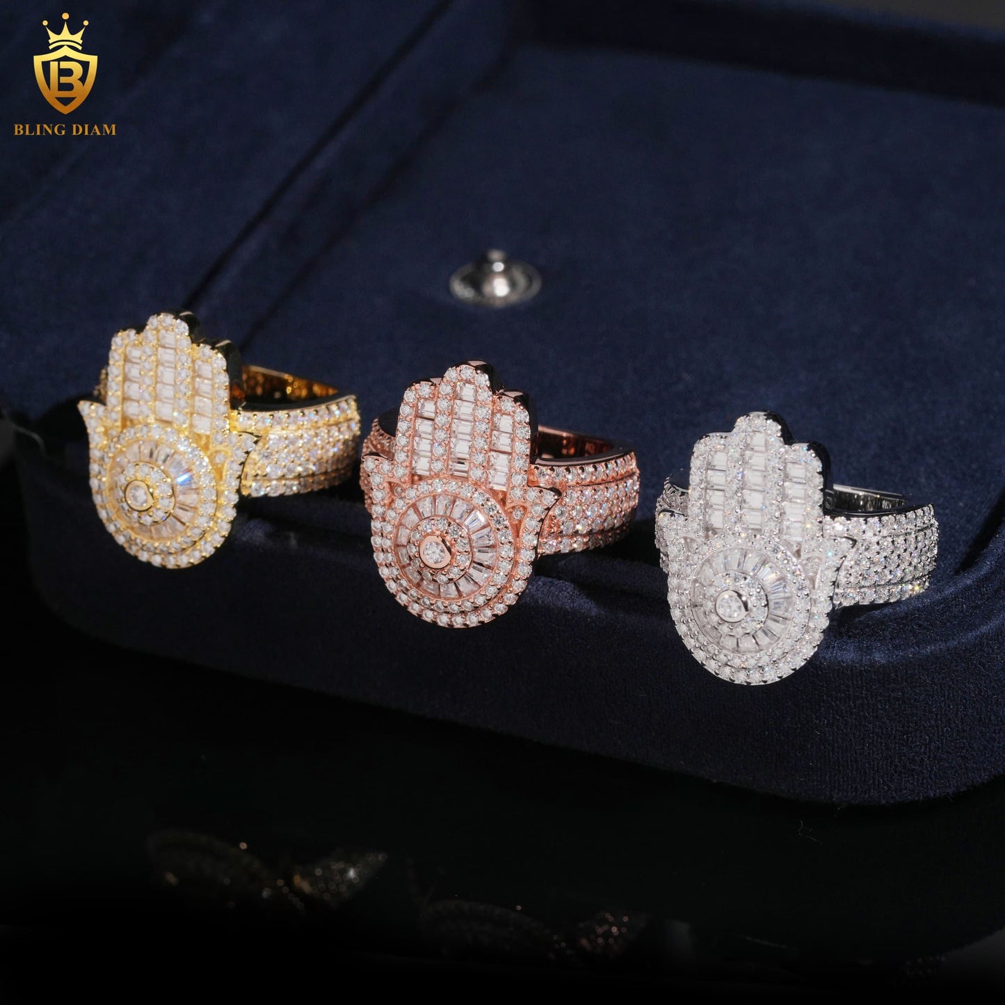 Hamsa hand iced-out ring
