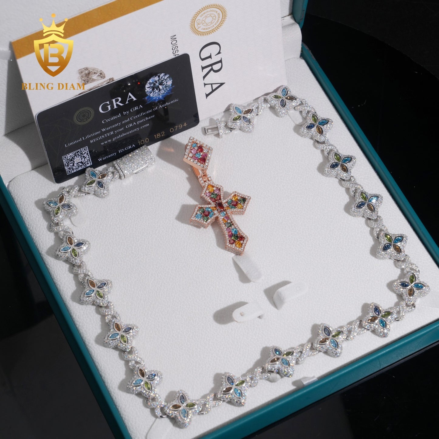 Four Leaf Clover VVS1 Moissanite 925 Silver Cuban Chain