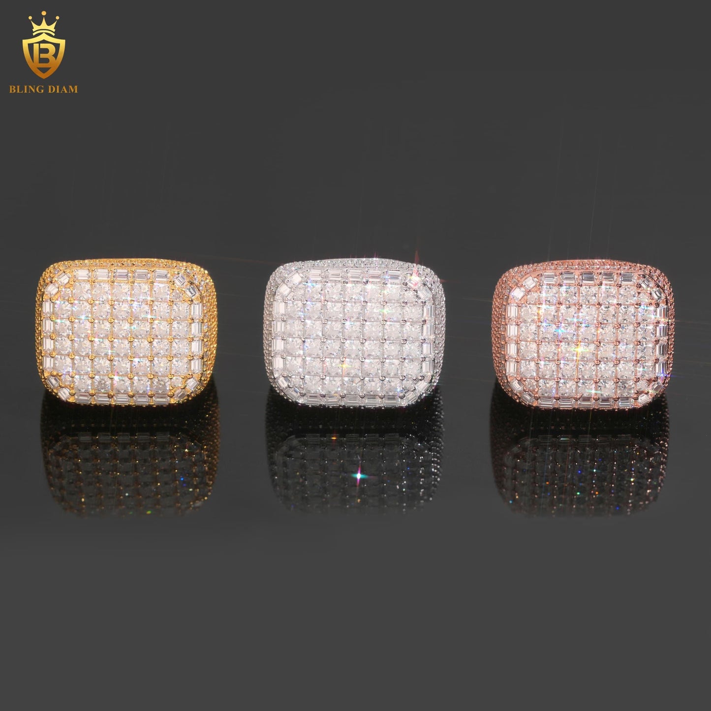 Rectangle square iced-out ring