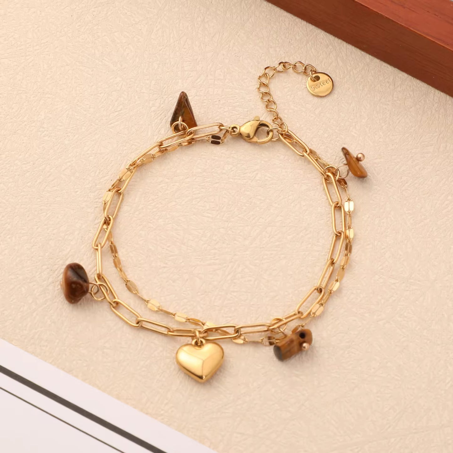 Heart Shape Charm and Natural Stone Bracelet